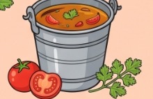 Traditional Rasam bucket vessel with tomatoes