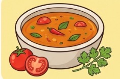 Homestyle Sambar bowl with tomatoes and chillies